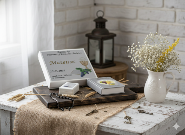 Zestawy komunijne – komplety na Pierwszą Komunię Świętą: świece, modlitewniki i różańce – e-swiece.pl