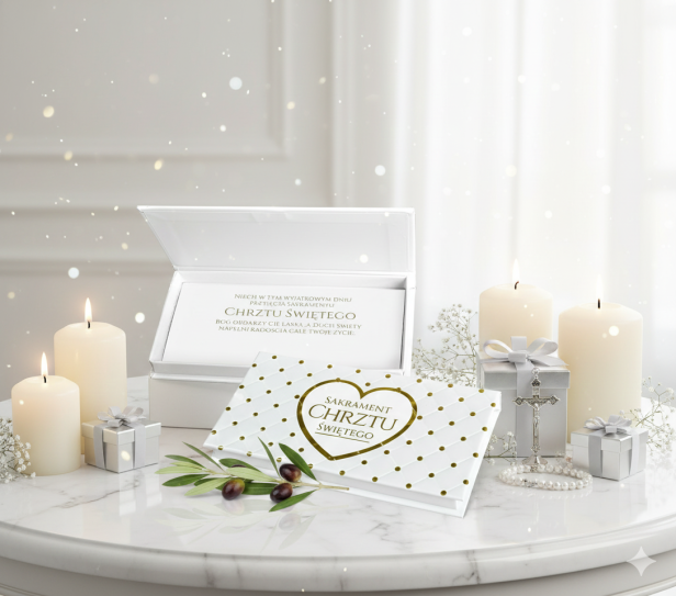Pudełko na banknoty Chrzest Święty – Złote Serce