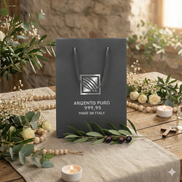 Torebka prezentowa PURE SILVER – 25 × 18 cm (platynowa, ze sznurkiem