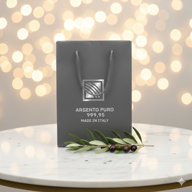 Torebka prezentowa PURE SILVER – 25 × 18 cm (platynowa, ze sznurkiem