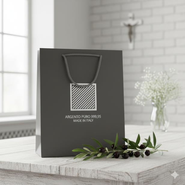 Torebka prezentowa PURE SILVER – 25 × 18 cm (platynowa, ze sznurkiem