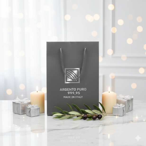 Torebka prezentowa PURE SILVER – 25 × 18 cm (platynowa, ze sznurkiem