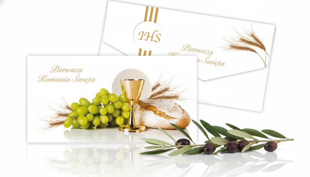 Etui na banknoty – IHS, Kielich i Chleb – Pierwsza Komunia Święta (17,5 × 9 cm)