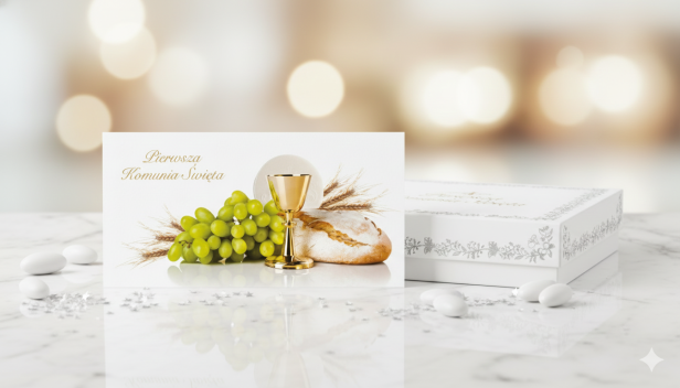 Etui na banknoty – IHS, Kielich i Chleb – Pierwsza Komunia Święta (17,5 × 9 cm)