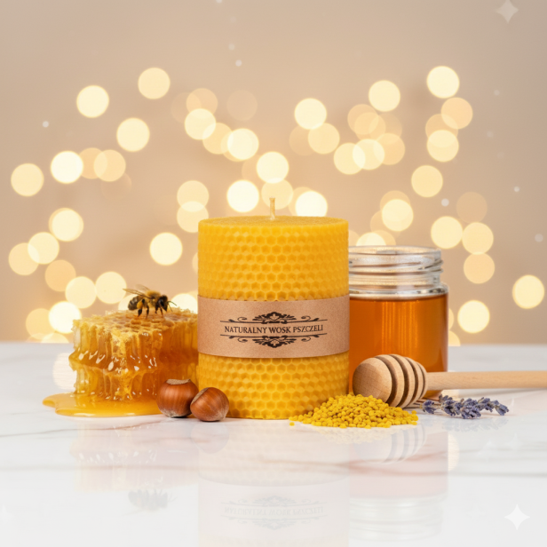 Świeca z wosku pszczelego – walec z węzy pszczelej | Linia BEE WAX