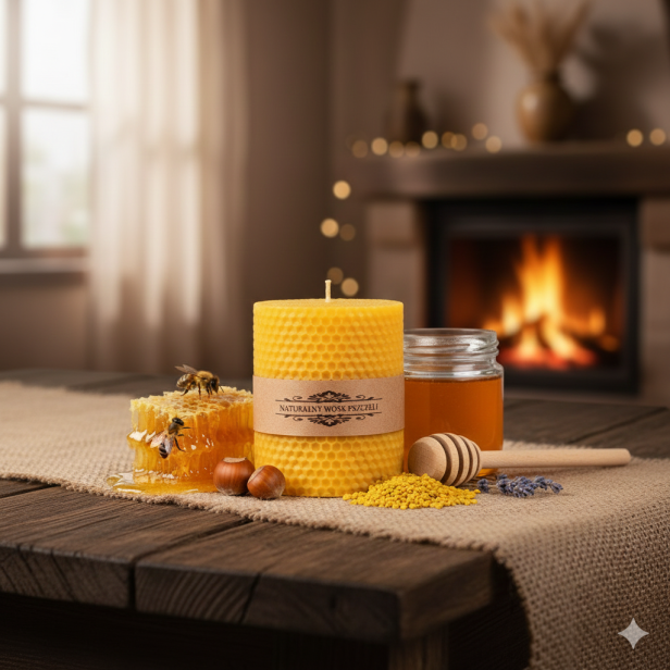 Świeca z wosku pszczelego – walec z węzy pszczelej | Linia BEE WAX