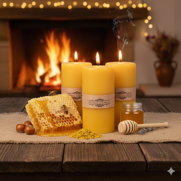 Świeca z wosku pszczelego WALEC 13,5 cm – duża 450 g | Linia BEE WAX
