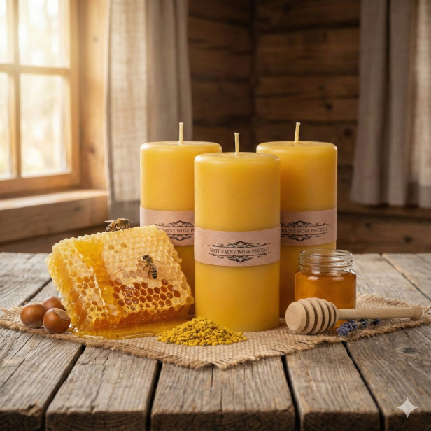 Świeca z wosku pszczelego WALEC 13,5 cm – duża 450 g | Linia BEE WAX
