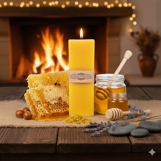 Świeca KOSTKA mała 10,5 cm z naturalnego wosku pszczelego | Linia BEE WAX