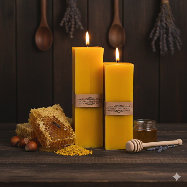 Świeca KOSTKA duża 18,5 cm z wosku pszczelego | Linia BEE WAX