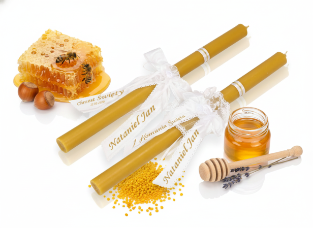 Świeca pamiątkowa z wosku pszczelego z imieniem | Linia BEE WAX – HONEY PURE