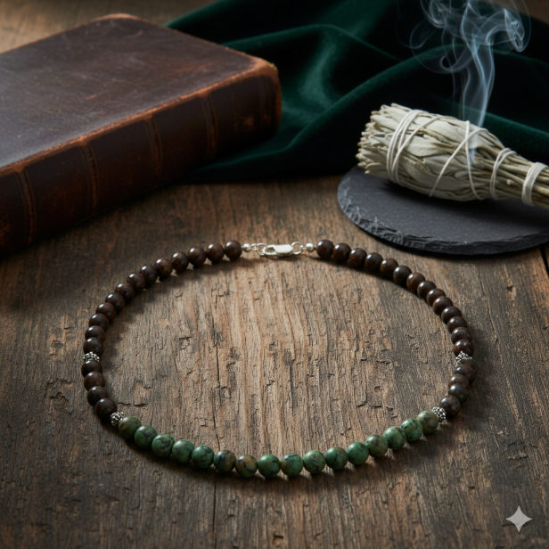 SacraStone™ MEN – Naszyjnik Bronzit & Turkus Afrykański + Srebro Oksydowane (handmade)
