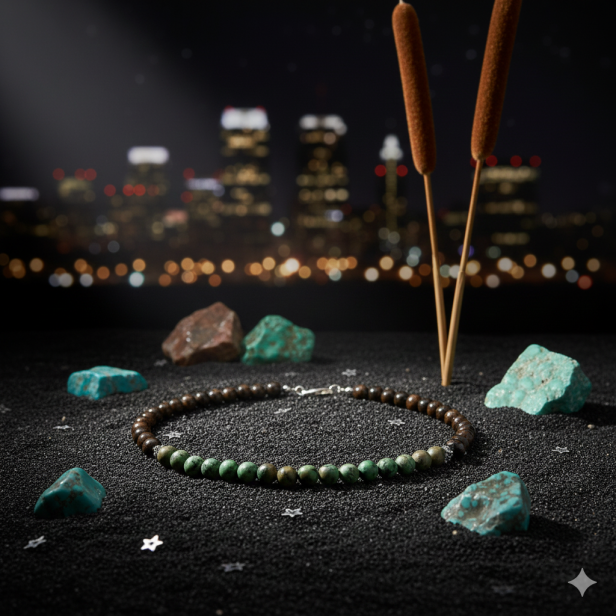 SacraStone™ MEN – Naszyjnik Bronzit & Turkus Afrykański + Srebro Oksydowane (handmade)