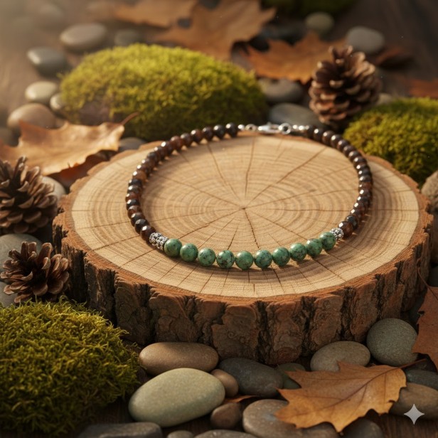 SacraStone™ MEN – Naszyjnik Bronzit & Turkus Afrykański + Srebro Oksydowane (handmade)