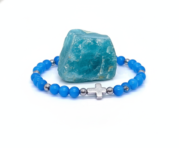 SacraStone™ AVE MARIA – Koronka Pokoju Medjugorje z kamieni Kocie Oko Aqua