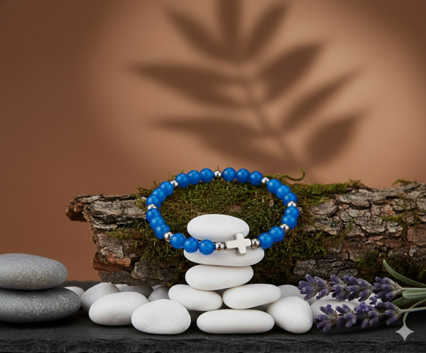 SacraStone™ AVE MARIA – Koronka Pokoju Medjugorje z kamieni Kocie Oko Aqua