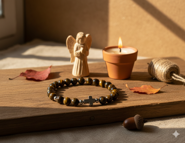 SacraStone™ AVE MARIA – Koronka Pokoju Medjugorje z kamieni Tygrysie Oko
