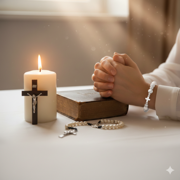 SacraStone™ AVE MARIA – Bransoletka różańcowa z howlitu białego