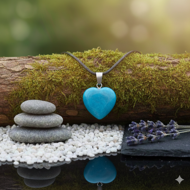 SacraStone™ TALISMAN – Naszyjnik na rzemyku z sercem z jadeitu niebieskiego