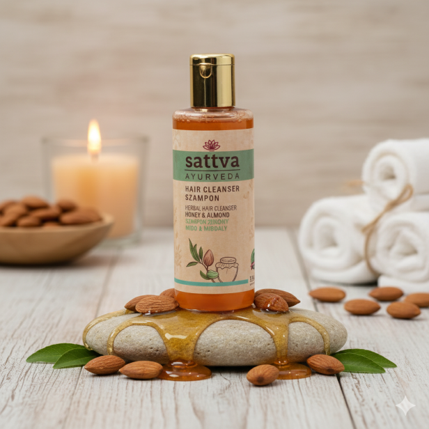 Szampon SATTVA Honey & Almond – ziołowy szampon z miodem i migdałami 210 ml