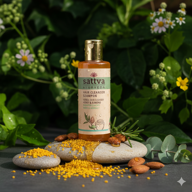 Szampon SATTVA Honey & Almond – ziołowy szampon z miodem i migdałami 210 ml