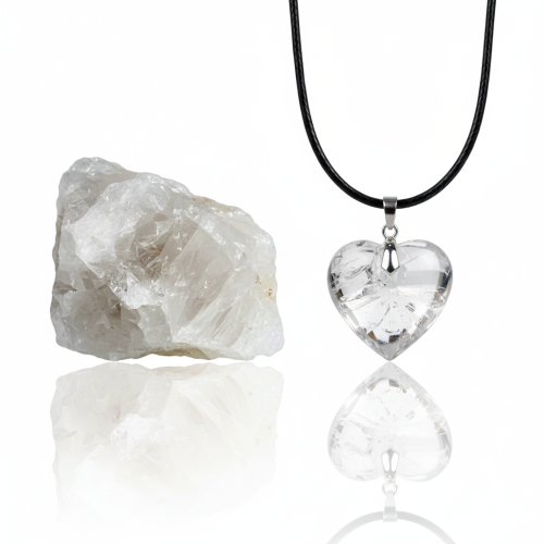 SacraStone™ TALISMAN – Naszyjnik SERCE z kamienia KRYSZTAŁ GÓRSKI na rzemyku