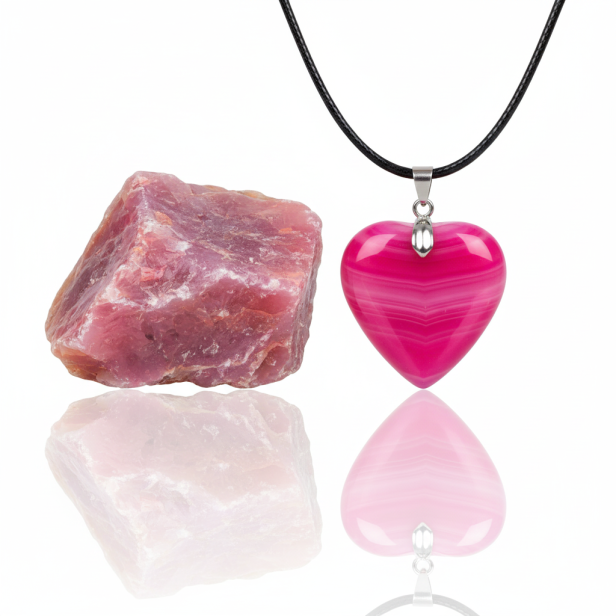 SacraStone™ TALISMAN – Naszyjnik SERCE z agatu różowego – zdjęcie produktowe