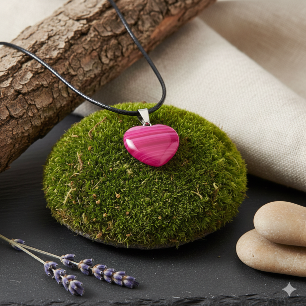 Różowy agat w kształcie serca – elegancki detal naszyjnika TALISMAN