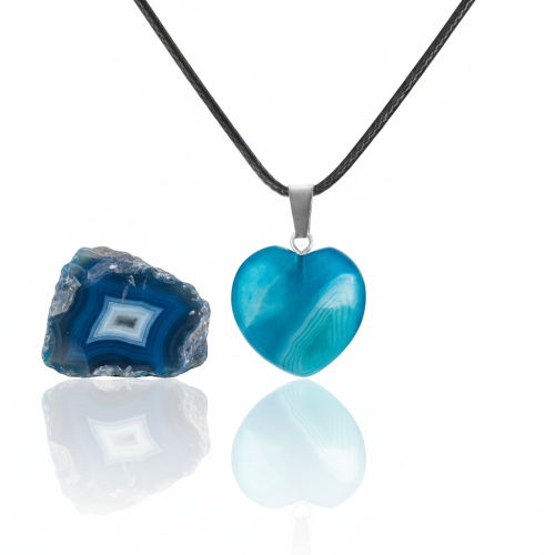 SacraStone™ TALISMAN – Naszyjnik SERCE z agatu niebieskiego – zdjęcie produktowe
