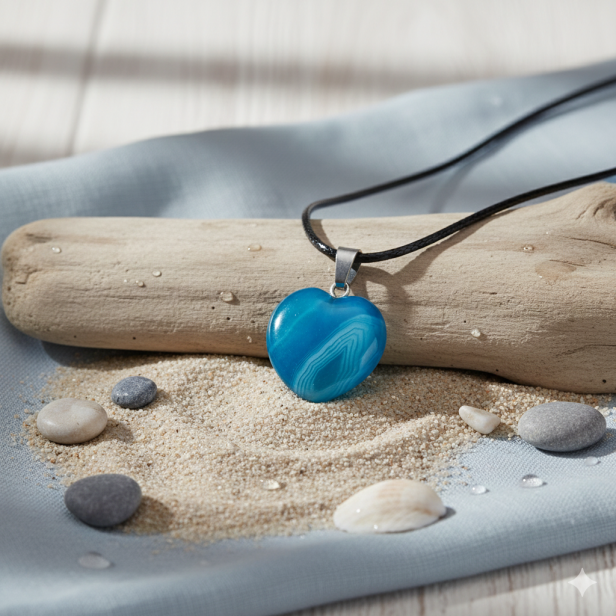 Naszyjnik z sercem z agatu niebieskiego – elegancka aranżacja SacraStone™