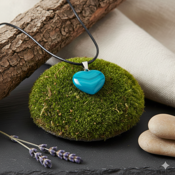 Serce z agatu niebieskiego – elegancki detal naszyjnika TALISMAN