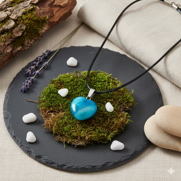 Serce z agatu niebieskiego – elegancki detal naszyjnika TALISMAN