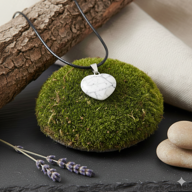 Naszyjnik howlit na rzemyku – zbliżenie zawieszki