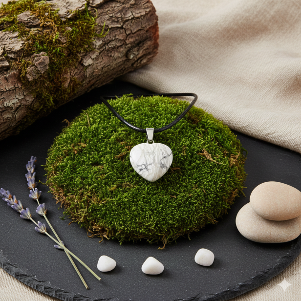 Serce z howlitu na czarnym rzemyku – elegancki talizman