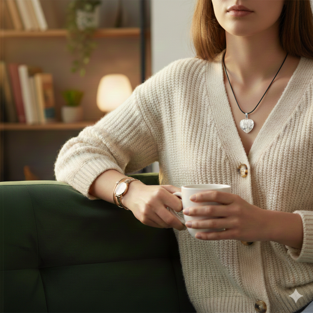 Naszyjnik serce z howlitu – na szyi