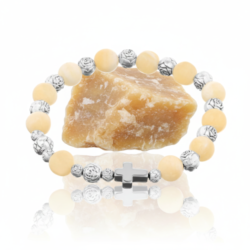 Bransoletka różańcowa z nefrytu bursztynowego – zdjęcie produktowe