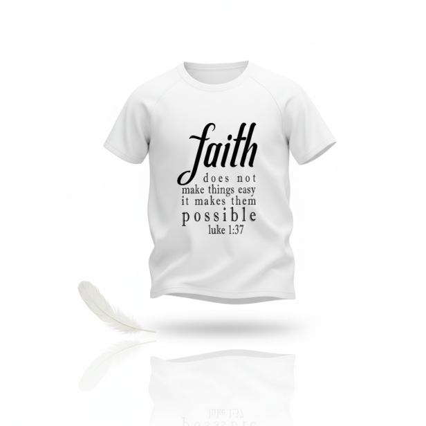 Koszulka religijna Faith/Wiara, ujęcie produktowe.