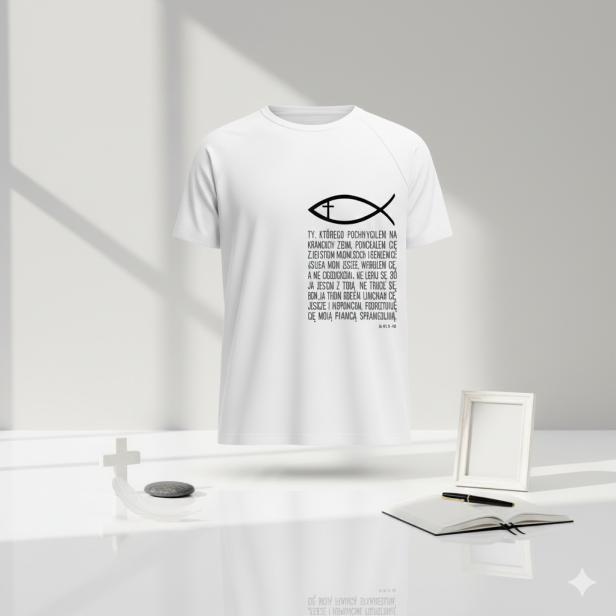 Aranżacja 2 – minimalistyczne ujęcie koszulki SacrumStyle.