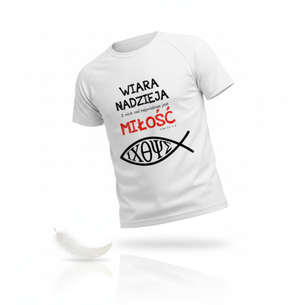 Zdjęcie główne – koszulka religijna Ichthys, ujęcie produktowe.
