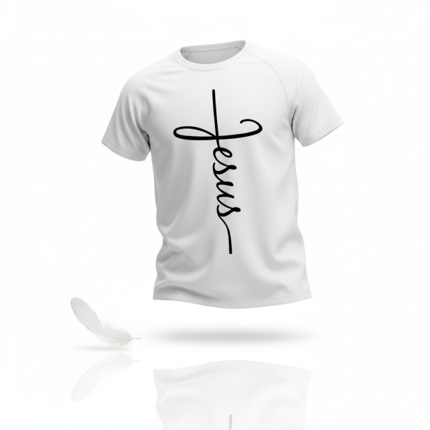 Zdjęcie główne – koszulka religijna Jezus/Faith, wersja produktowa.