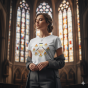 Na modelce – koszulka religijna z darami Ducha, styl lifestyle.