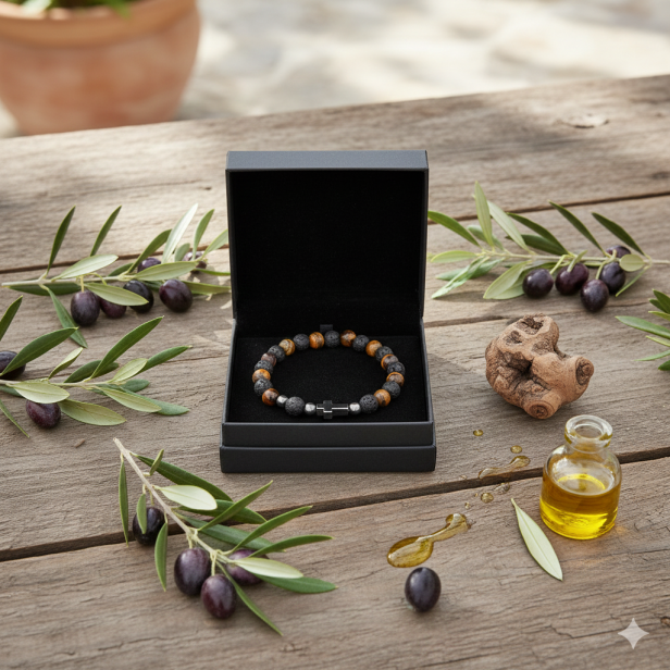 Struktura lawy wulkanicznej – porowate koraliki bransoletki AVE MARIA w etui