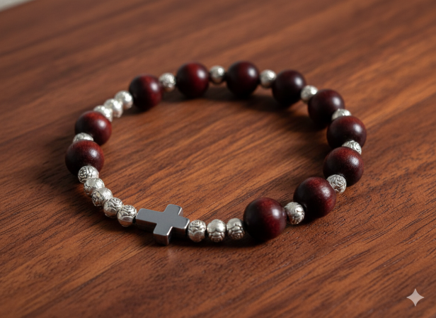 Bransoletka z mahoniu – elegancka, prostolinijna kompozycja o głębokiej barwie.