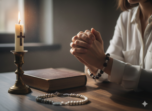 Dziesiątek różańca z drewna mahoniowego – ciepła, naturalna biżuteria duchowa.