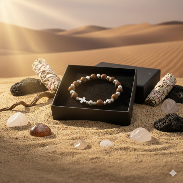 Detal wykonania – połysk kamienia tysiąca słońc i akcent róży papieskiej.