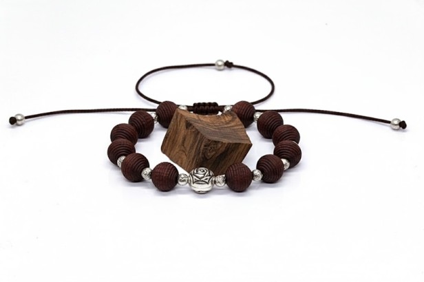 Bransoletka różańcowa na sznurku z ciemnego drewna „osie gniazdo” – SacraStone™ AVE MARIA.