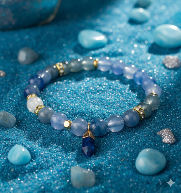 Detal bransoletki w błękitnej tonacji.