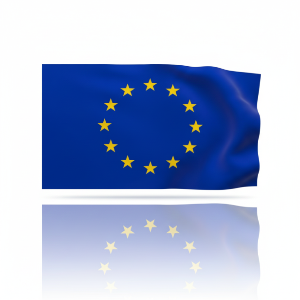 Flaga Unii Europejskiej – grafika produktu 112×70 cm na lazurowym tle z 12 gwiazdami.