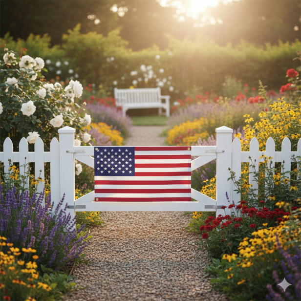 Flaga USA 112×70 cm – Stars & Stripes w pełnym widoku na płocie