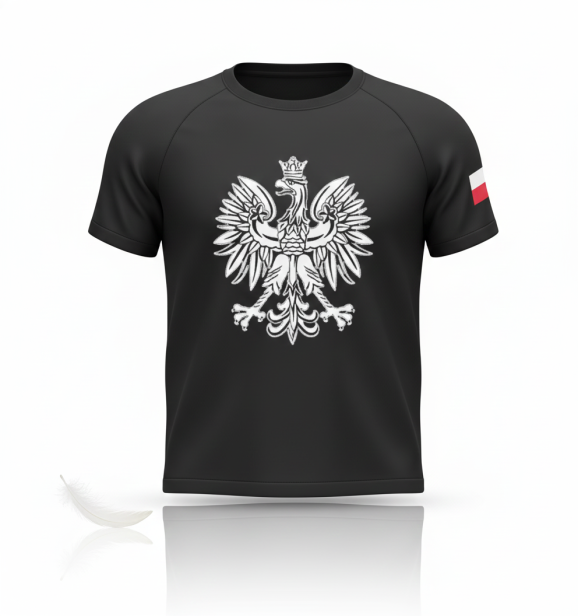 Koszulka patriotyczna Orzeł Polski czarna – zdjęcie produktowe SacrumStyle